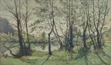 La Vallée de l’Aumance by Henri Harpignies, 1873, Aquarelle, sold Nov 2023