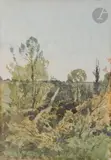 Vue de Chartres prise de Oisème by Henri Harpignies, 1888, Aquarelle sur traits de crayon noir, sold Nov 2023