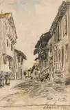La Côte St. André - Marmans, chez Colon aubergiste, canton Royan, Isère by Johan Jongkind, 1882, Fusain, aquarelle et rehauts de gouache double face, sold Nov 2023