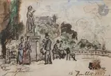 Promenade au parc by Johan Jongkind, 1887, Plume et encre brune, aquarelle sur traits de crayon noir, sold Nov 2023