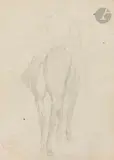 Étude de chevaux vue de dos, esquisse de cavalier by Edgar Degas, Crayon noir sur papier calque contrecollé, sold Nov 2023