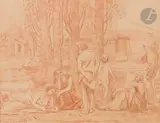 Projet de peinture murale « Ludus pro Patria by Pierre Puvis de Chavanne, 1888, Sanguine, sold Nov 2023