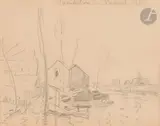 Inondation à Moret- sur- Loing by Alfred Sisley, 1889, Crayon noir, sold Nov 2023