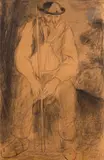 Paysan assis appuyé sur sa canne by Charles Milcendeau, Fusain et crayon noir sur papier beige, sold Nov 2023