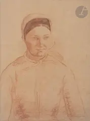 Femme en buste by Charles Milcendeau, 1896, Sanguine et crayon noir, sold Nov 2023