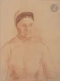 Femme en buste by Charles Milcendeau, 1896, Sanguine et crayon noir, sold Nov 2023