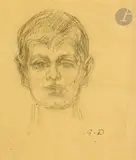 Tête d’enfant by George Desvallières, vers 1904, Crayon noir sur papier jaune, sold Nov 2023