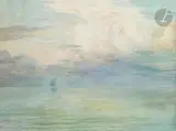 Marine nuageuse by René Ménard, Gouache sur traits de crayon noir sur papier beige, sold Nov 2023