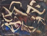 Composition by Yolande Fièvre, vers 1940, Huile et gouache sur papier, sold Nov 2023