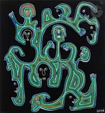 Personnages by Gérard Sendrey, 1998, Gouache sur papier noir, sold Nov 2023
