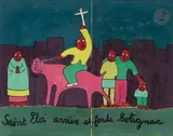 Saint-Eloi arrive et fonde Solignac by Jean-Joseph Sanfourche, Gouache et encre, sold Nov 2023