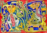 Personnages et automobile by Yvon Taillandier, 1992, Gouache, sold Nov 2023