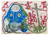 Tête by Yvon Taillandier, 1995, Gouache sur deux papiers journaux, sold Nov 2023