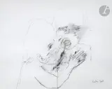 Le Baiser by Jean Rustin, 2003, Crayon gras, sold Nov 2023