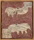 Seuls les yeux de l’homme sont à la dimension du monde by Jean-Luc Parant, 1988, Encre de Chine, collage de manuscrits, cire à cacheter et filasse de chanvre sur toile, sold Nov 2023