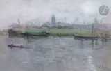 Schiedam dans la brume by Siebe Johannes ten Cate, Pastel sur papier gris, sold Nov 2023