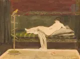 Odalisque au perroquet by George Bottini, 1899, Aquarelle sur traits de crayon, sold Nov 2023