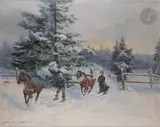 Ski joëring, près de Stockholm by Anna Palm de Rosa, 1902, Aquarelle, sold Nov 2023