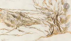 Rolleboise by Maximilien Luce, Encre brune et crayon noir, sold Nov 2023