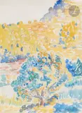 Paysage des Maures by Henri-Edmond Cross, vers 1905, Aquarelle sur traits de mine de plomb, sold Nov 2023