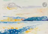 Soleil couchant sur la mer by Henri-Edmond Cross, vers 1905, Aquarelle sur traits de crayon, sold Nov 2023
