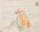 Homme au béret by Henri-Edmond Cross, Aquarelle sur traits de mine de plomb, sold Nov 2023