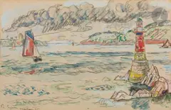 Lézardrieux, le Phare by Paul Signac, 1925, Aquarelle et fusain, sold Nov 2023