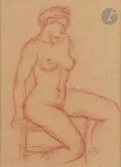 Nu assis by Aristide Maillol, Sanguine, sold Nov 2023