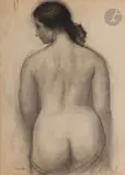 Femme nue de dos by Paul Belmondo, Crayon noir et estompe, sold Nov 2023