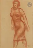 Dina à la robe rouge by Aristide Maillol, 1940, Sanguine, sold Nov 2023