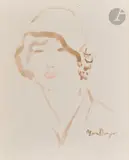 Portrait de femme au chapeau by Kees van Dongen, Lavis d’encre brune et aquarelle, sold Nov 2023
