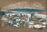 Salanches, les toits enneigés by Jean Puy, Pastel et crayon sur papier brun, sold Nov 2023