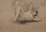 Femme nue alanguie by Jean Puy, Crayon noir, crayons de couleur et rehauts de pastel sur carton, sold Nov 2023