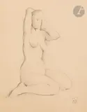 Nu assis by Léopold Survage, Crayon et estompe, sold Nov 2023