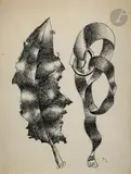 Composition feuille et ceinture by Fernand Léger, 1930, Encre sur traits de crayon sur feuille de carnet, sold Nov 2023