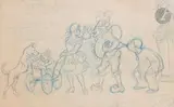 Troupe de cirque by Adolphe Léon Willette, 1920, Crayon bleu, sold Nov 2023