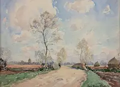 Personnage sur la route by Paul Émile Lecomte, Aquarelle, sold Jun 2016