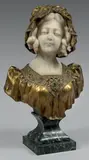 Buste de jeune fille by Affortunato Gory, Épreuve en bronze à patine mordorée, fonte d'édition ancienne sans marque ni cachet de fon, sold Jun 2016