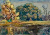 Bord de rivière en automne by Jean Peske, Aquarelle, sold Feb 2016