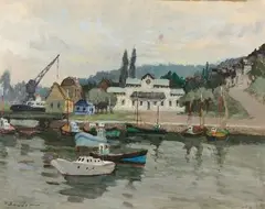 L'ex petite gare de Honfleur by Pierre Boudet, 1973, Gouache, sold Feb 2016