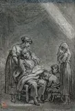 Une famille dans la désolation by Pierre-Paul Prud'hon, Crayon noir et blanc, estompe, sur papier bleu, sold Dec 2015