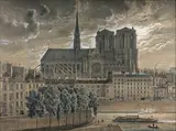 Vue de la façade latérale nord de Notre-Dame de Paris by Albert Tissandier, 1879, Crayon, crayon de couleur, rehauts de gouache blanche, sold Dec 2015
