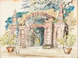 Sous un porche à Heidelberg by Philippe Jullian, Aquarelle sur traits d'encre, sold Nov 2015