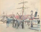 Près le théâtre des arts Rouen by Camille Pissarro, Aquarelle, sold Nov 2015
