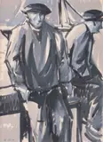Deux hommes sur le port by Pierre Belay, Lavis d'encre de Chine et gouache, sold Nov 2015