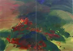 Composition. Dyptique by T'ang Haywen, Gouache sur deux feuilles raccordées, sold Nov 2015