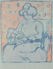 Femme assise aux chats by Louis Valtat, Bois gravé rehaussé aux crayons de couleurs, sold Oct 2015