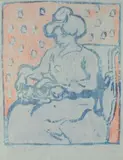 Femme assise aux chats by Louis Valtat, Bois gravé rehaussé aux crayons de couleurs, sold Oct 2015