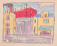 Le port by Augusto Torres, Aquarelle et gouache, sold Oct 2015
