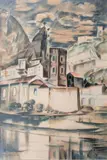 L'église au bord du Var, Entrevaux by Henry de Waroquier, Aquarelle sur papier marouflé sur toile, sold Jun 2015